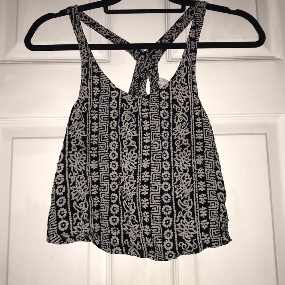 Black and white open back crop top